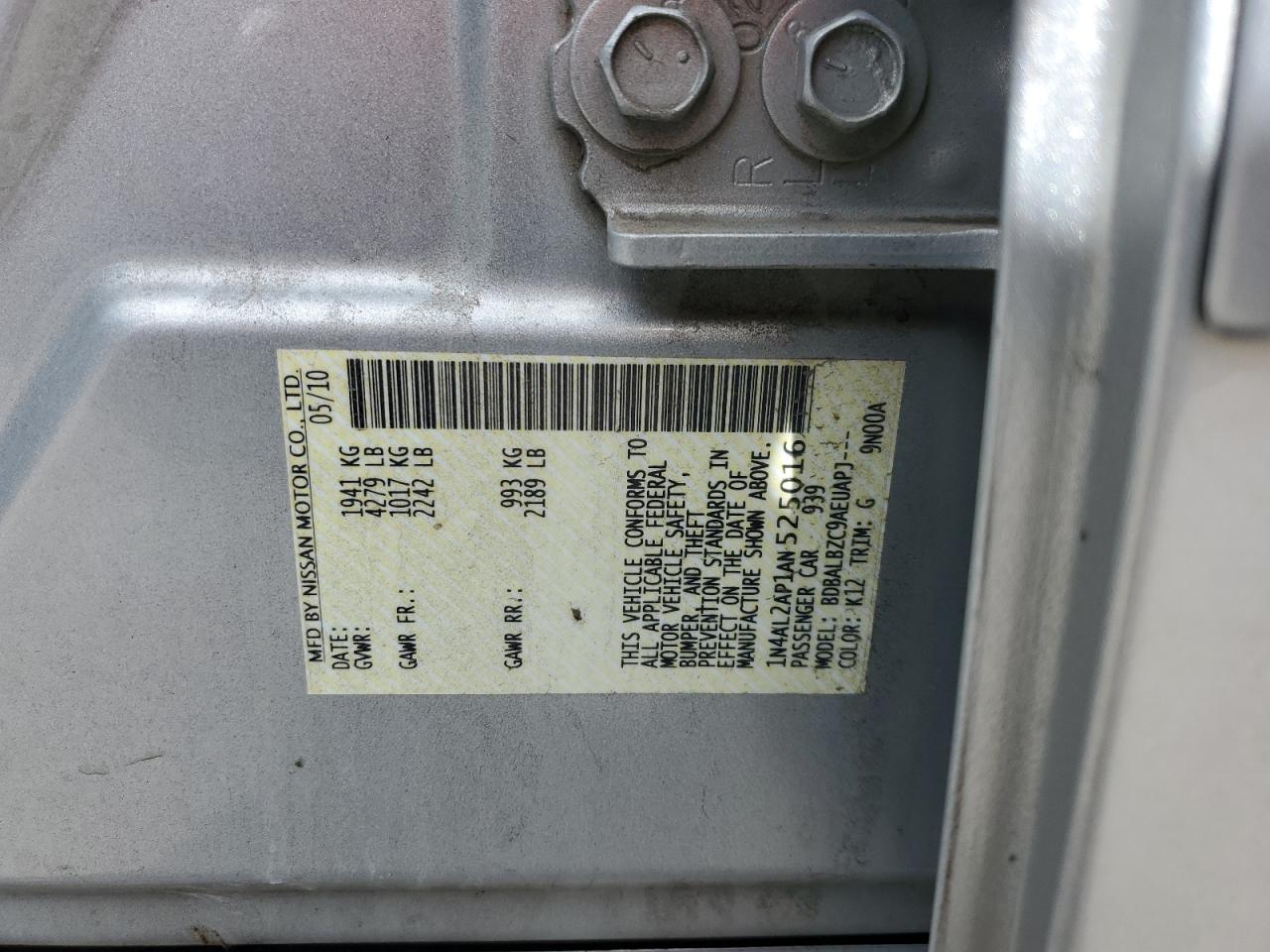 1N4AL2AP1AN525016 2010 Nissan Altima Base