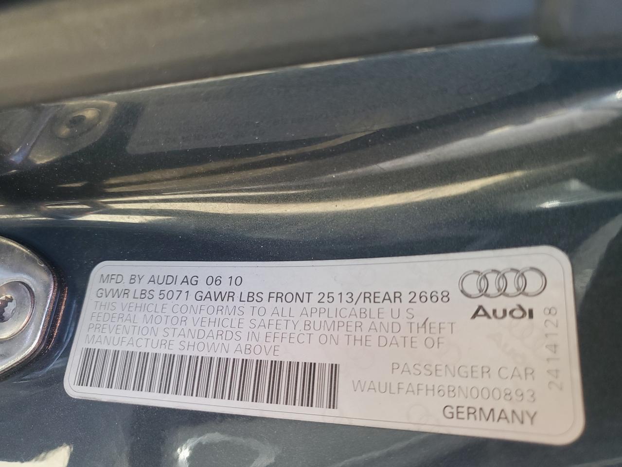 WAULFAFH6BN000893 2011 Audi A5 Premium Plus