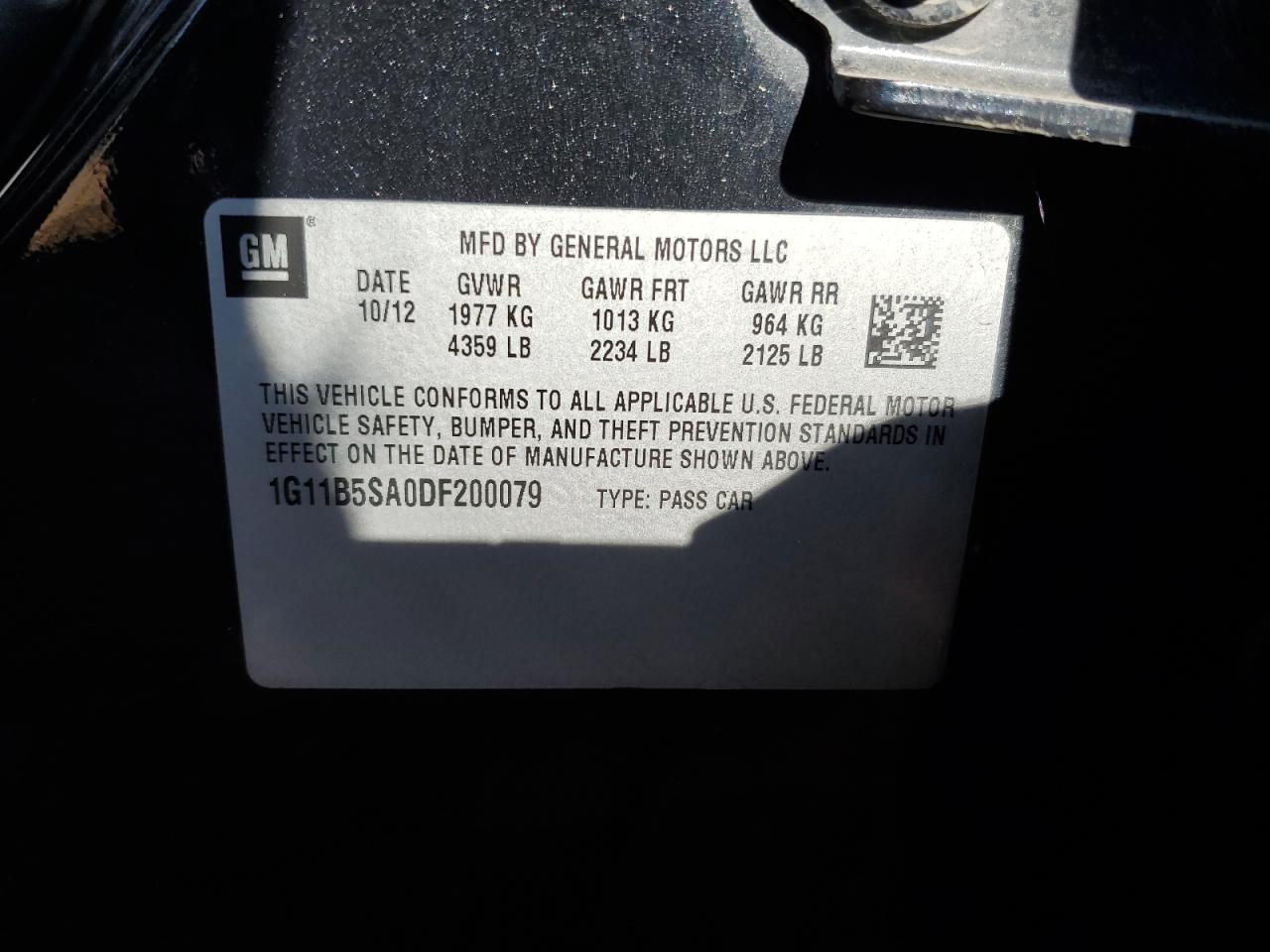 1G11B5SA0DF200079 2013 Chevrolet Malibu Ls