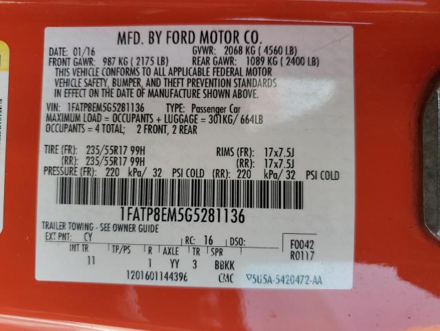 2016 Ford Mustang VIN: 1FATP8EM5G5281136 Lot: 50308554