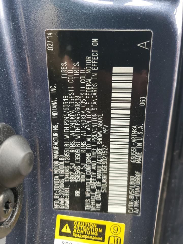 5TDJKRFH5ES021527 2014 Toyota Highlander Xle