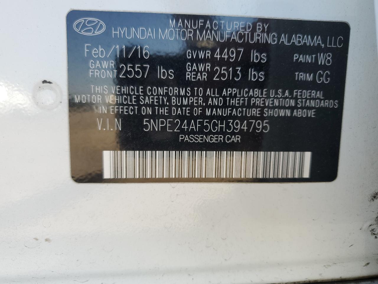 5NPE24AF5GH394795 2016 Hyundai Sonata Se