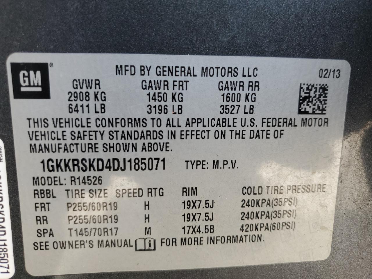 1GKKRSKD4DJ185071 2013 GMC Acadia Slt-2