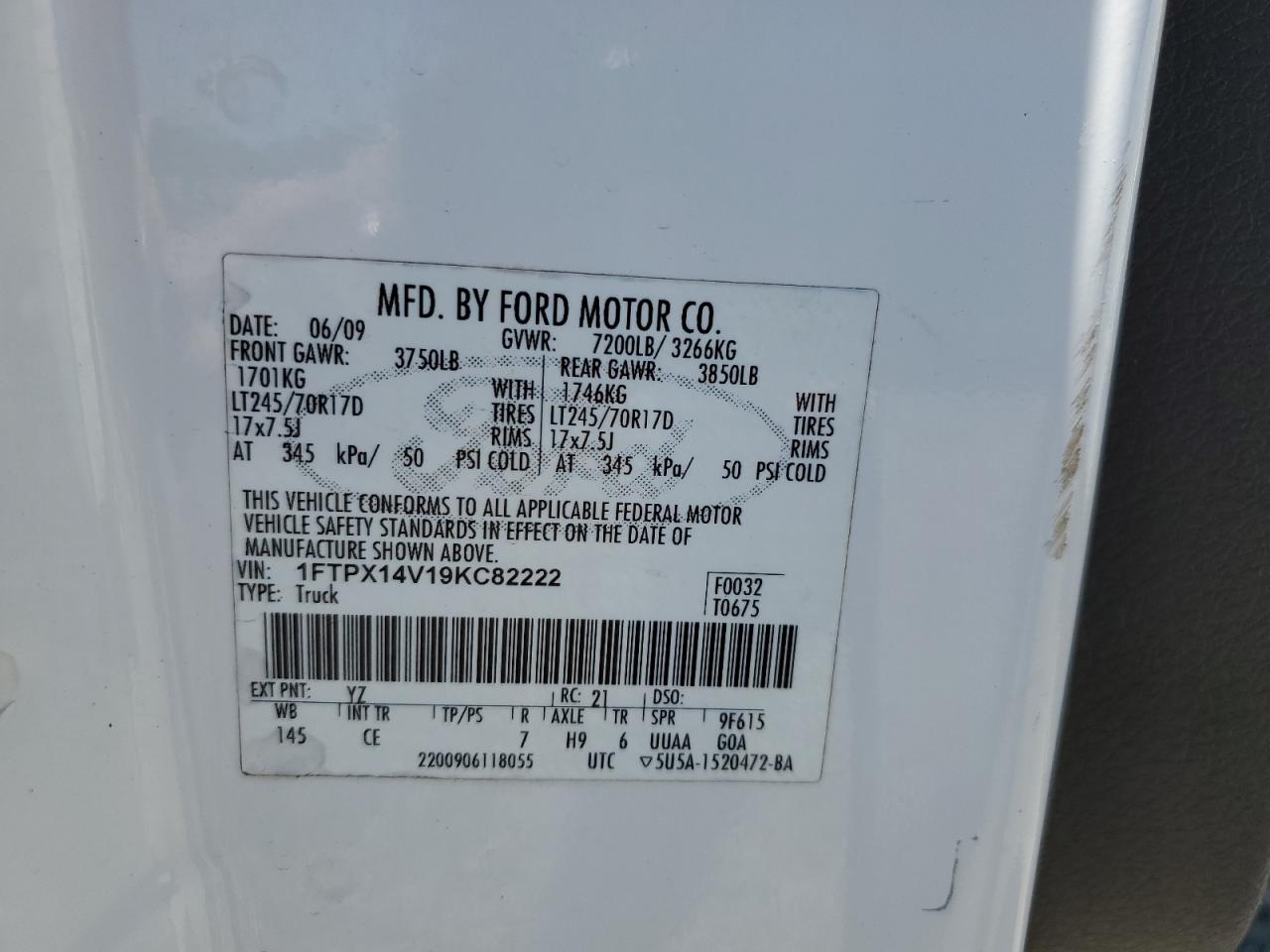 1FTPX14V19KC82222 2009 Ford F150 Super Cab