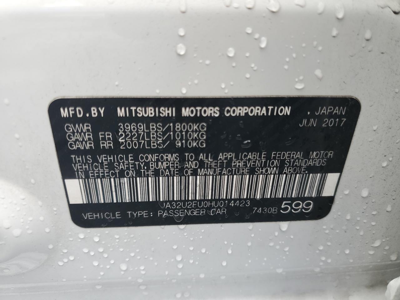 JA32U2FU0HU014423 2017 Mitsubishi Lancer Es