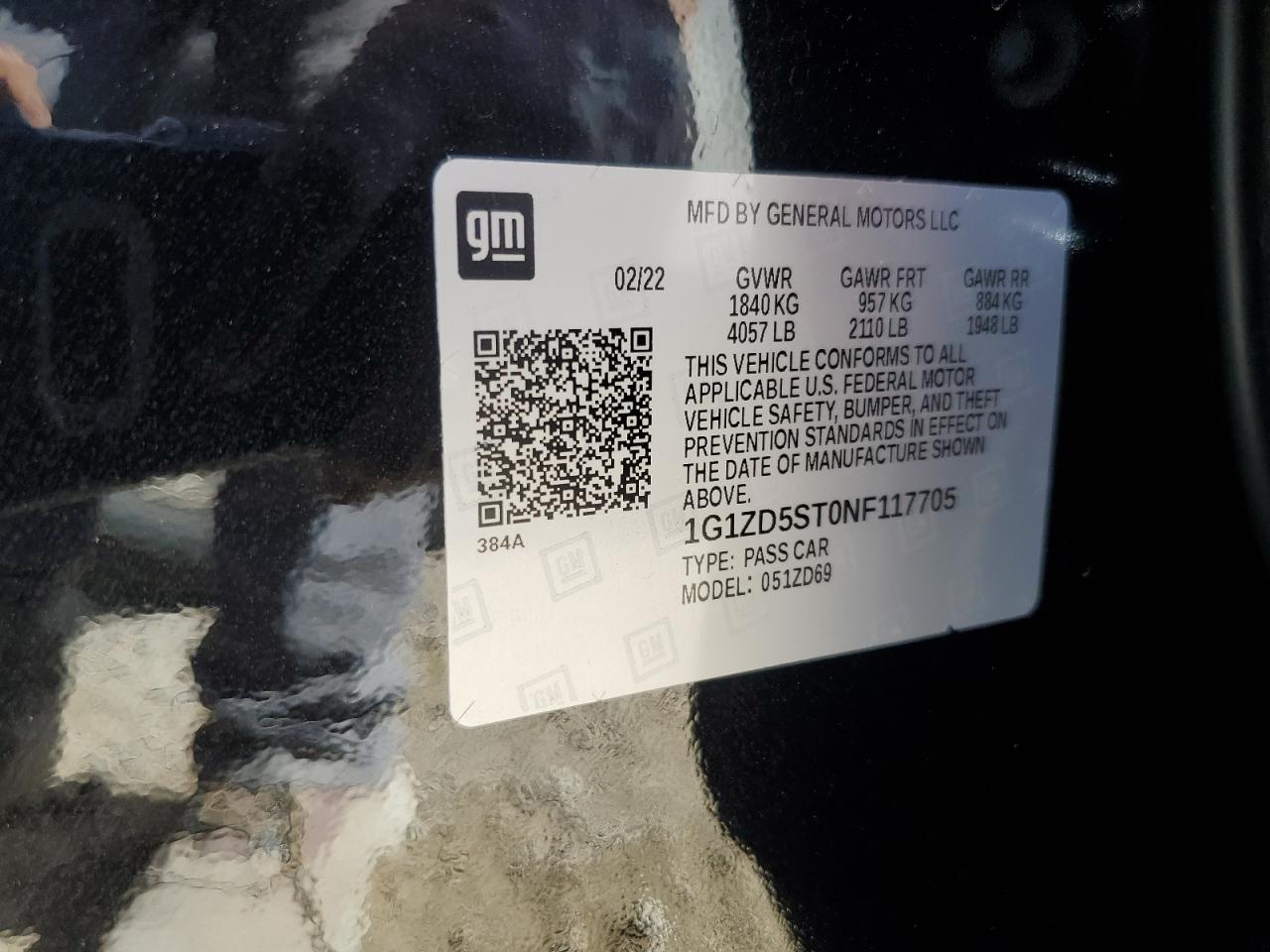 1G1ZD5ST0NF117705 2022 Chevrolet Malibu Lt