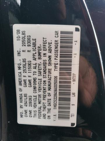 2009 Honda Accord Exl VIN: 1HGCS22849A005006 Lot: 61698224