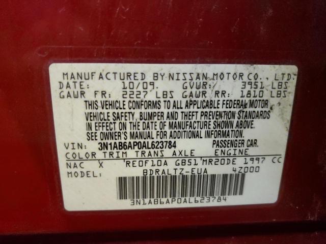 2010 Nissan Sentra 2.0 VIN: 3N1AB6AP0AL623784 Lot: 49387364