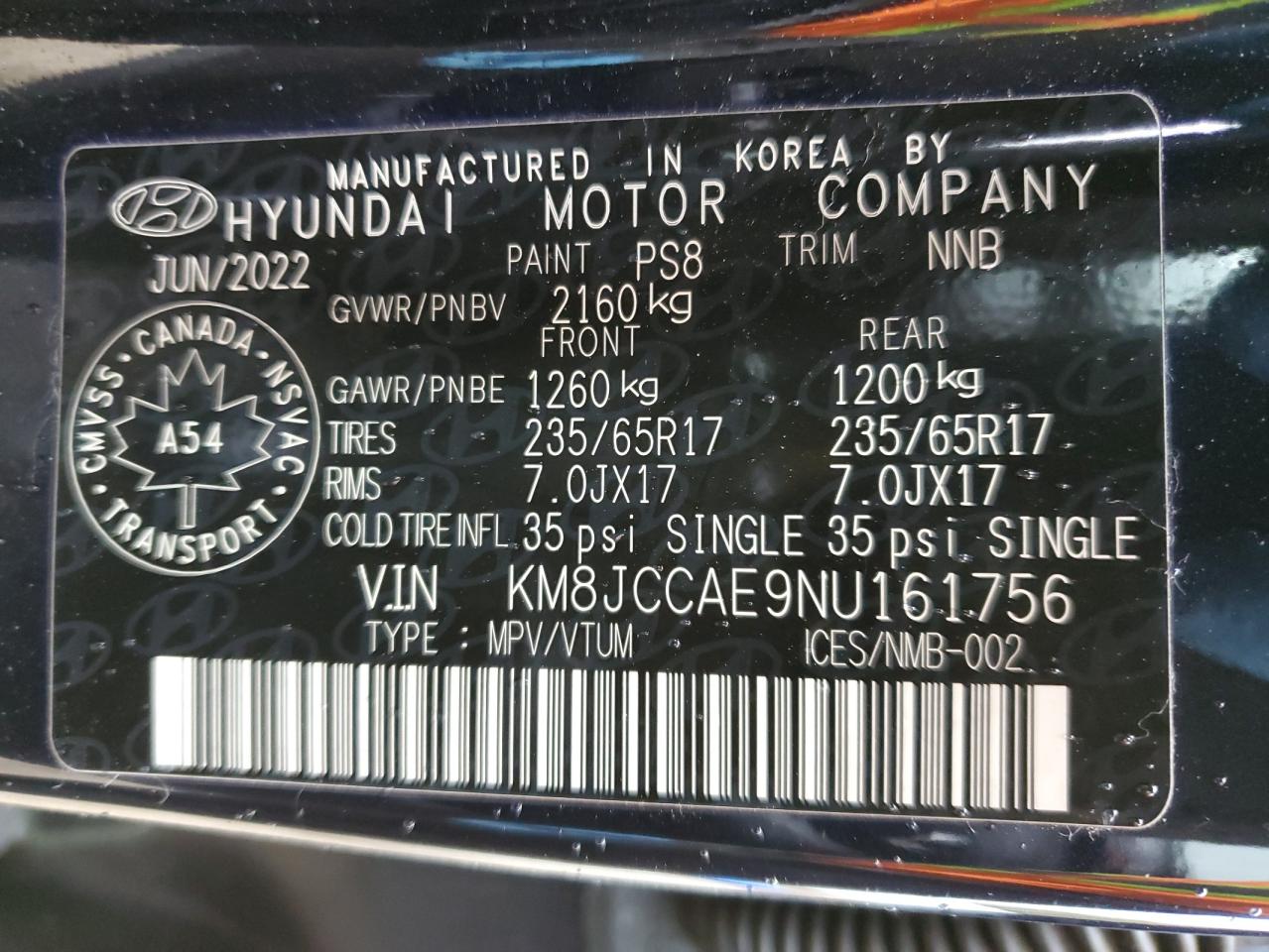 KM8JCCAE9NU161756 2022 Hyundai Tucson Sel