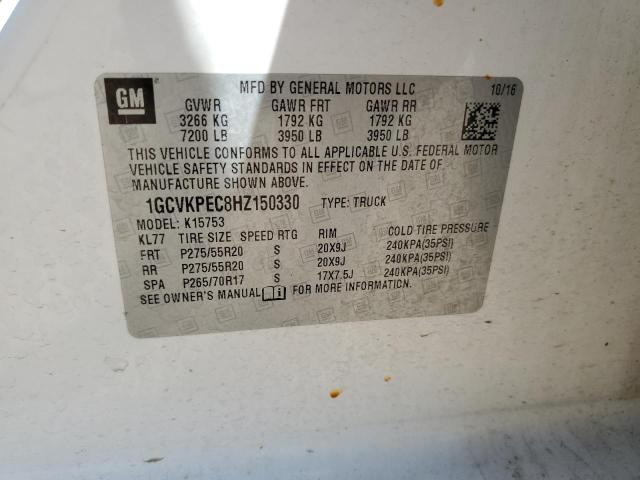 2017 Chevrolet Silverado K1500 Custom VIN: 1GCVKPEC8HZ150330 Lot: 51790514