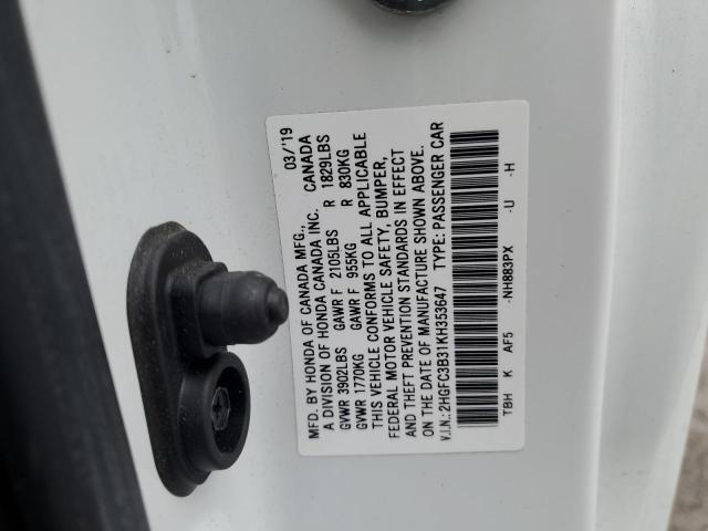 2019 Honda Civic Ex VIN: 2HGFC3B31KH353647 Lot: 51566354