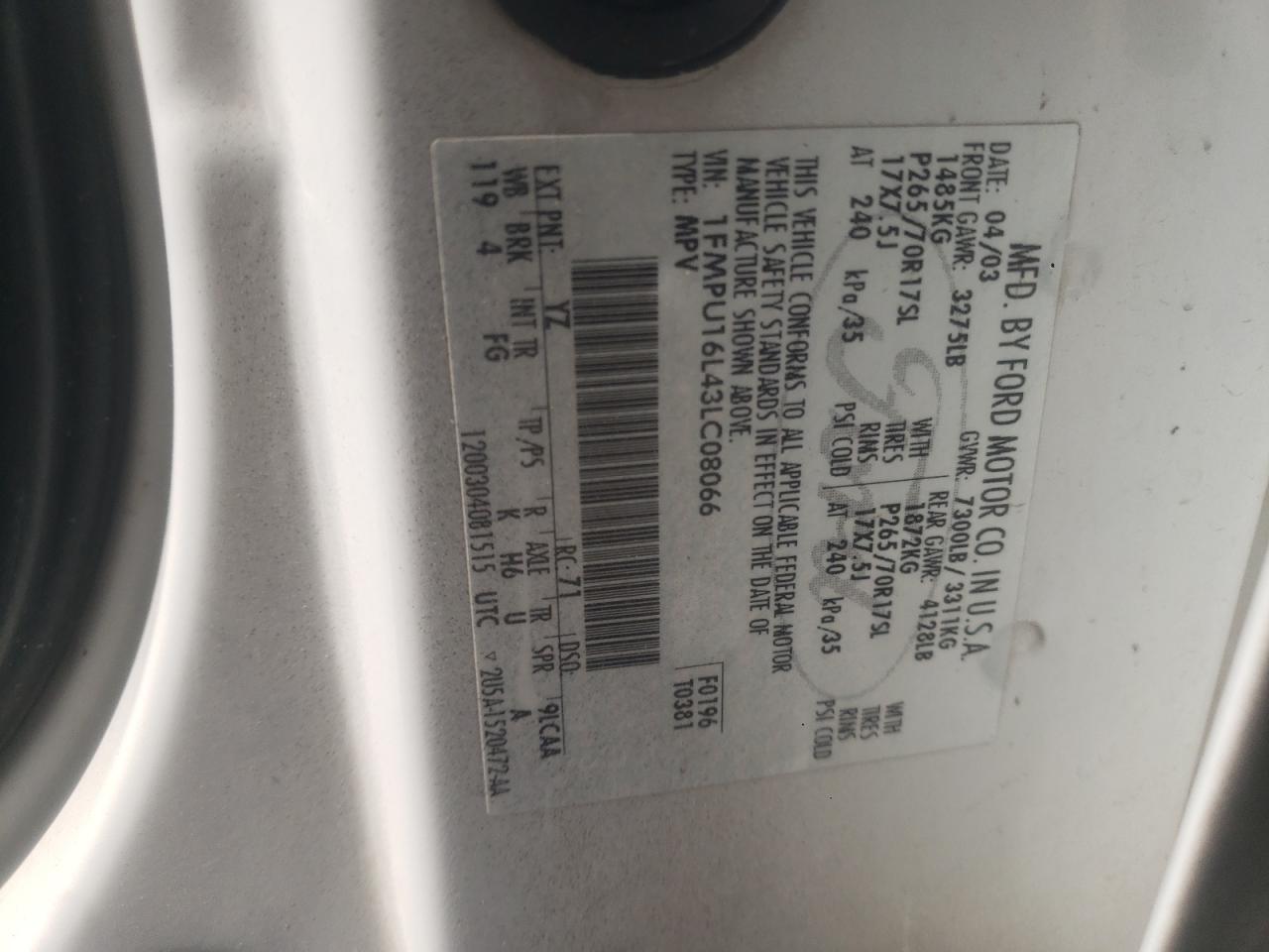 1FMPU16L43LC08066 2003 Ford Expedition Xlt