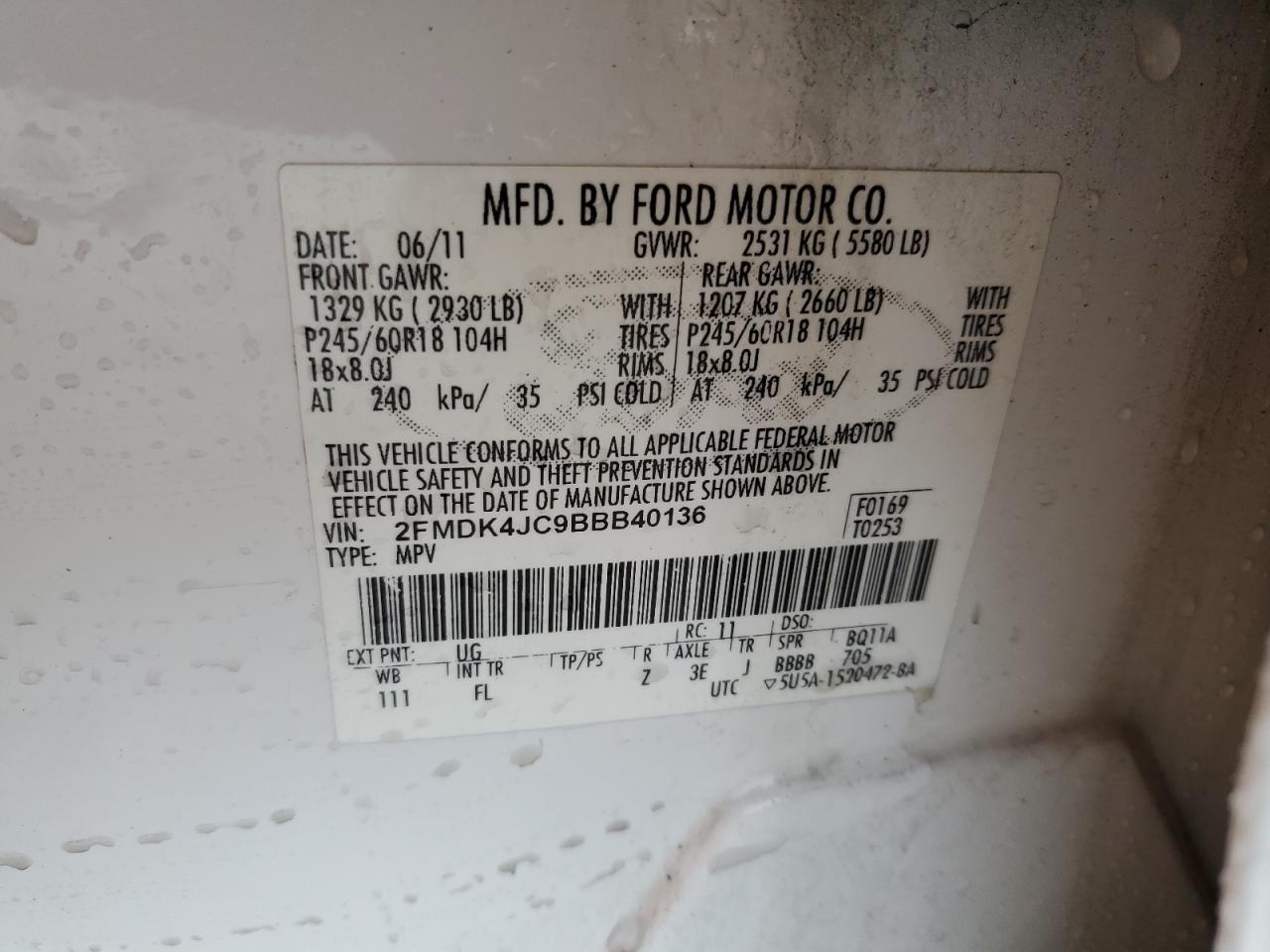 2FMDK4JC9BBB40136 2011 Ford Edge Sel