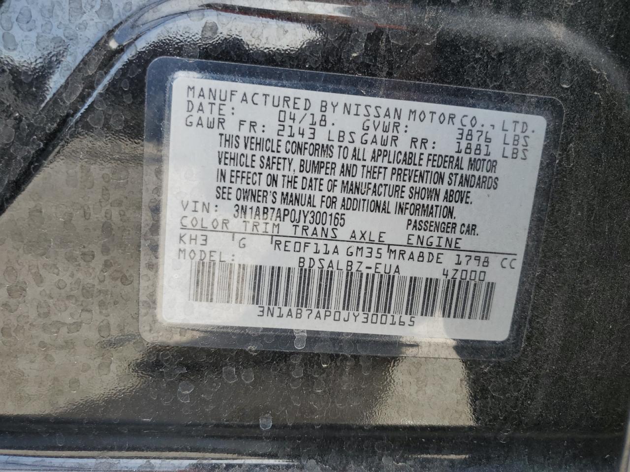 3N1AB7AP0JY300165 2018 Nissan Sentra S