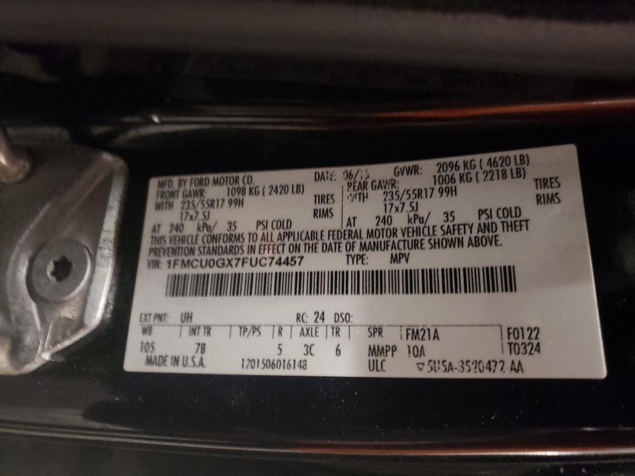 1FMCU0GX7FUC74457 2015 Ford Escape Se