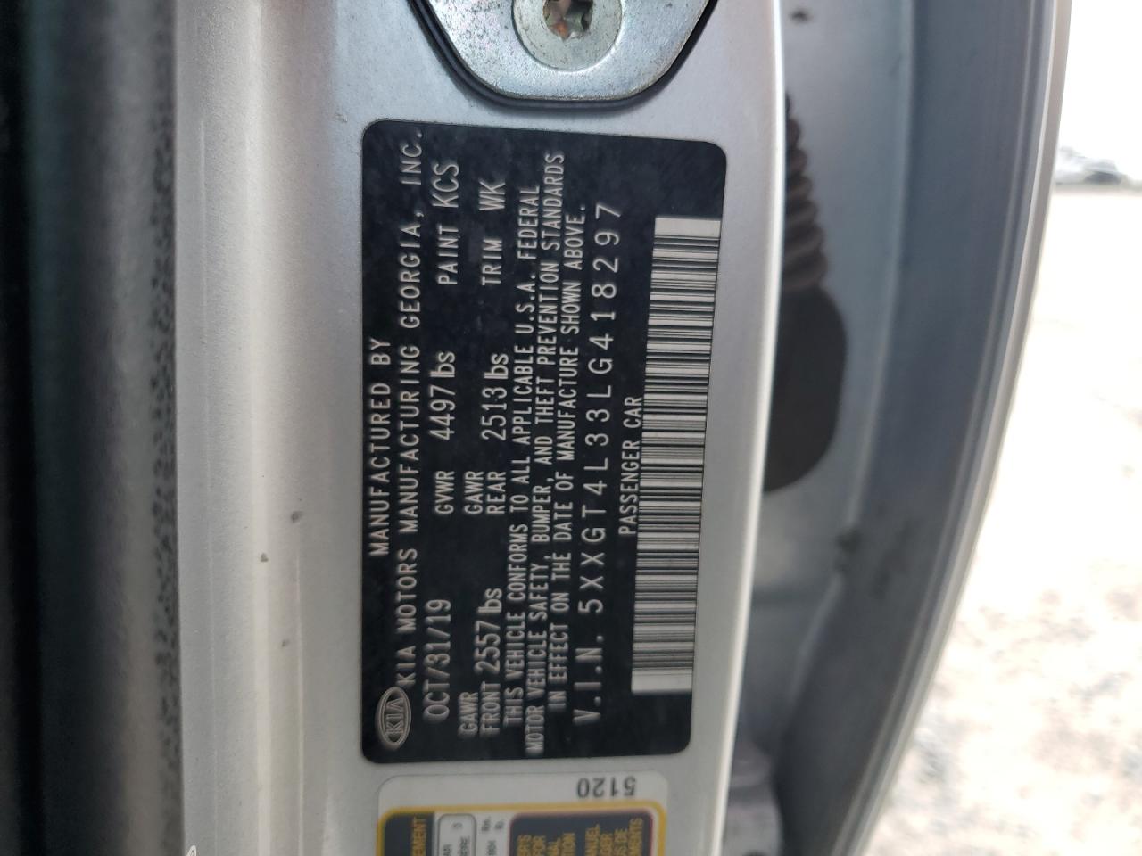 5XXGT4L33LG418297 2020 Kia Optima Lx