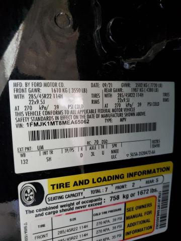 2021 Ford Expedition Max Platinum VIN: 1FMJK1MT8MEA65062 Lot: 52226984