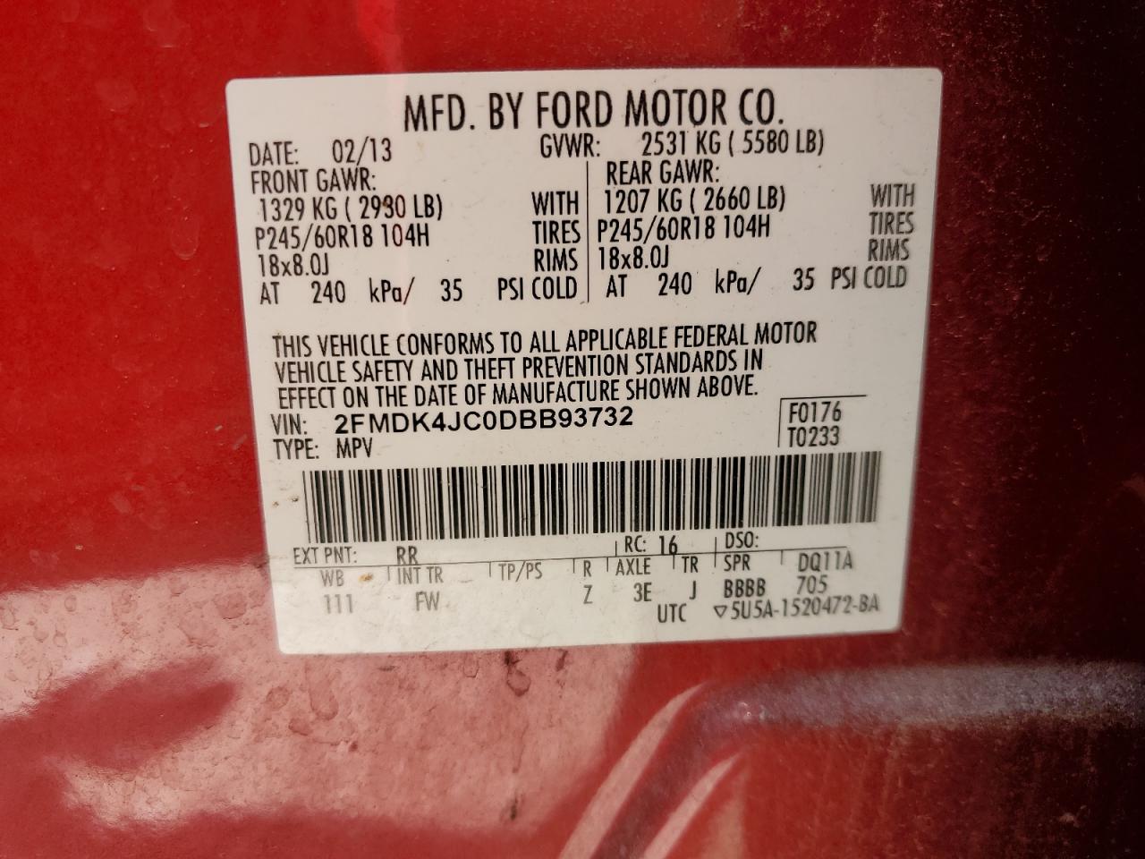 2FMDK4JC0DBB93732 2013 Ford Edge Sel