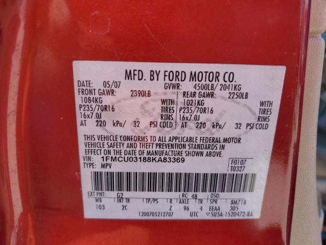 2008 Ford Escape Xlt VIN: 1FMCU03188KA83369 Lot: 51432244