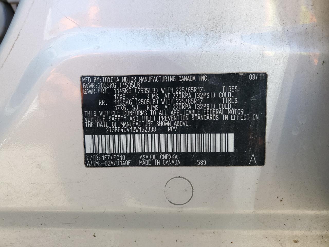 2T3BF4DV1BW152338 2011 Toyota Rav4