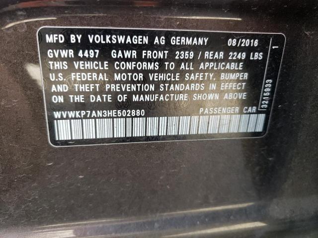 2017 VOLKSWAGEN CC SPORT WVWKP7AN3HE502880