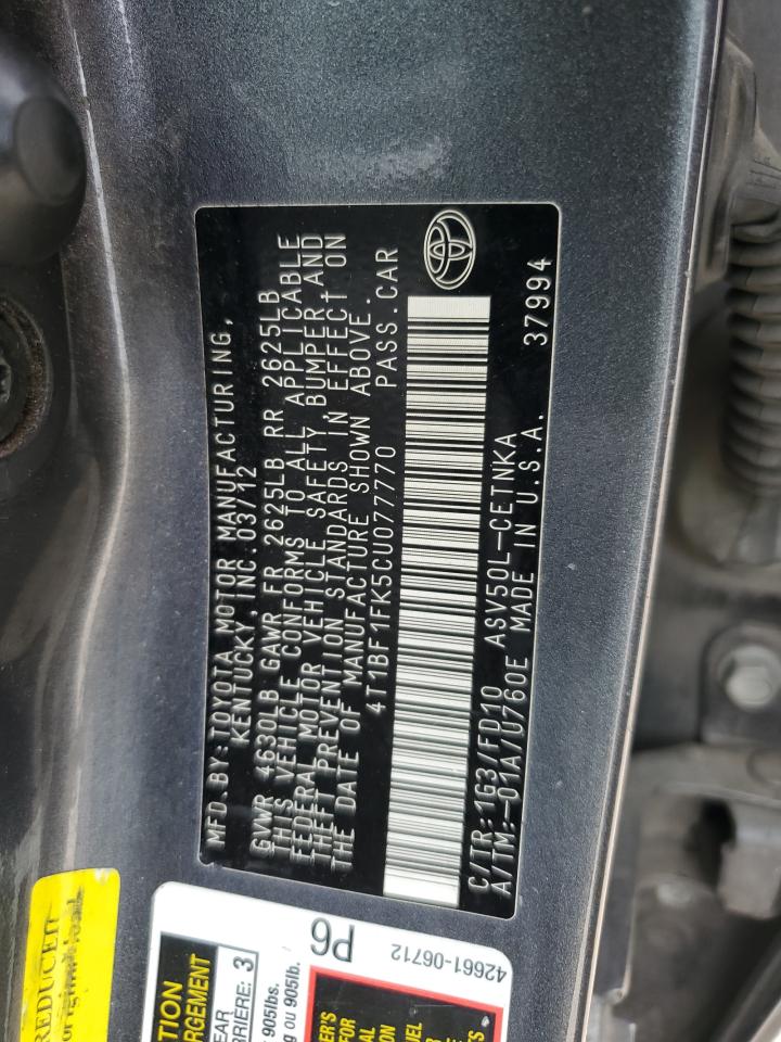 4T1BF1FK5CU077770 2012 Toyota Camry Base