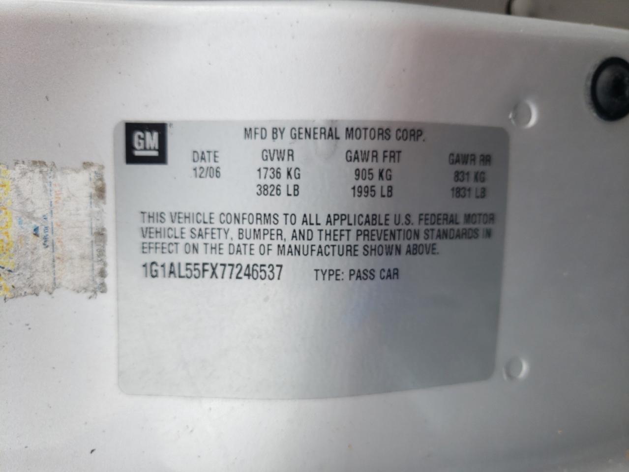 1G1AL55FX77246537 2007 Chevrolet Cobalt Lt