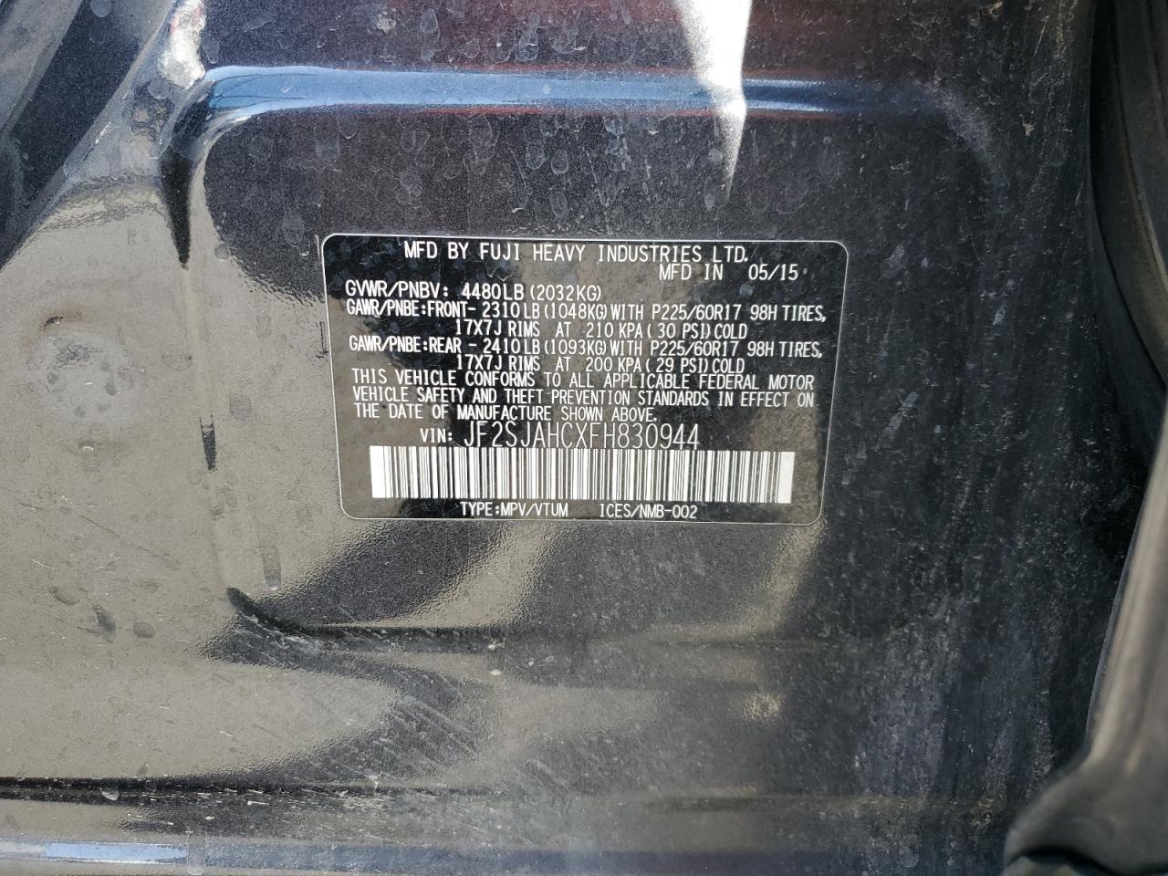 JF2SJAHCXFH830944 2015 Subaru Forester 2.5I Limited