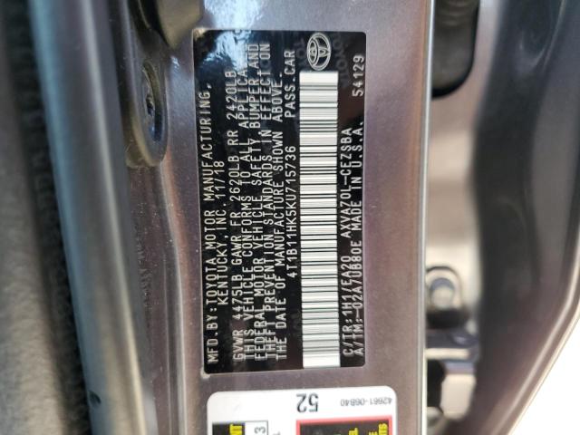 VIN 4T1B11HK5KU715736 2019 Toyota Camry, L no.12