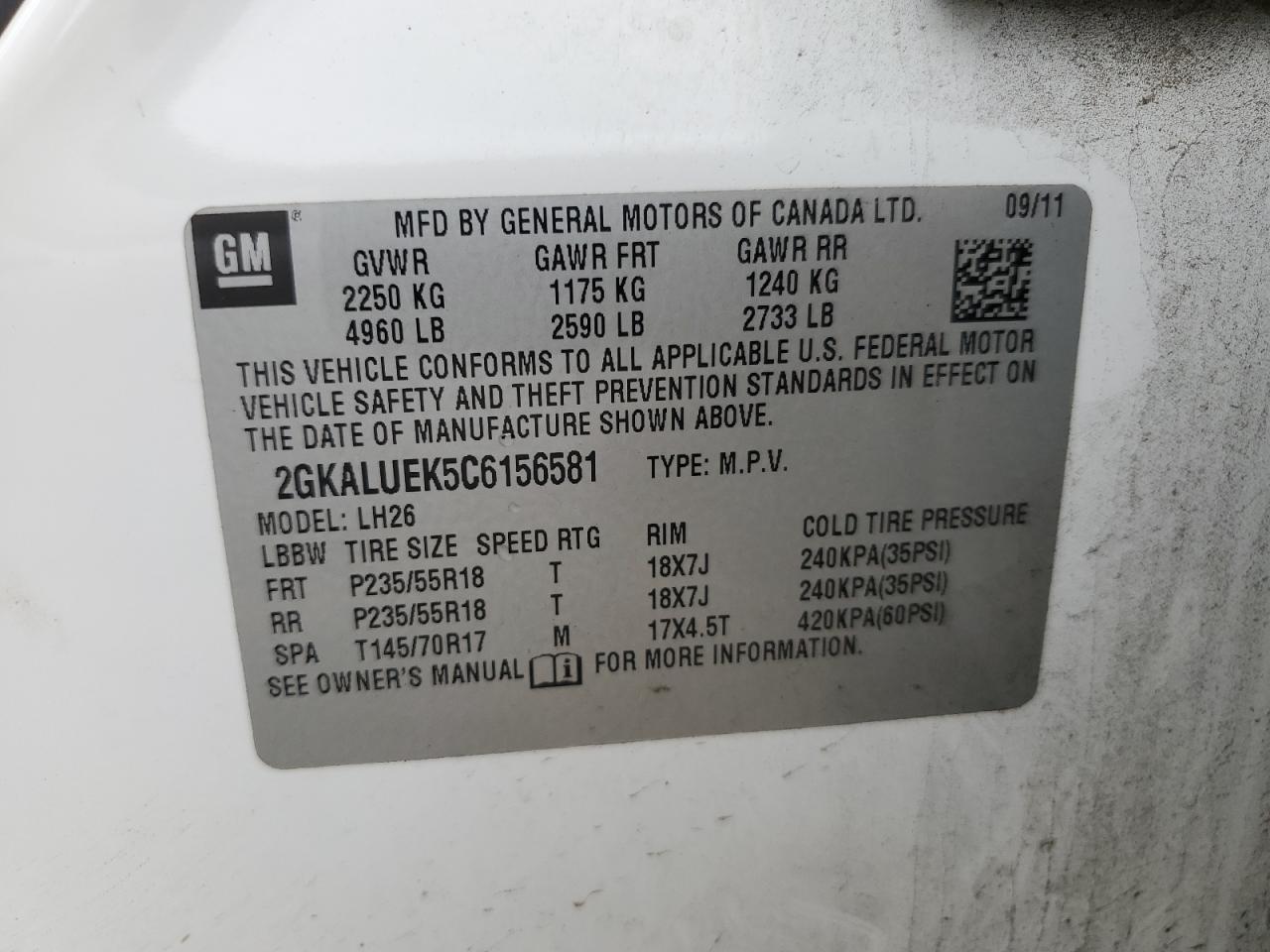 2GKALUEK5C6156581 2012 GMC Terrain Slt