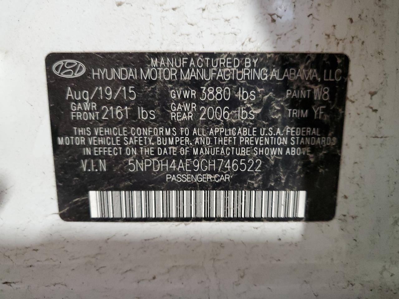 5NPDH4AE9GH746522 2016 Hyundai Elantra Se