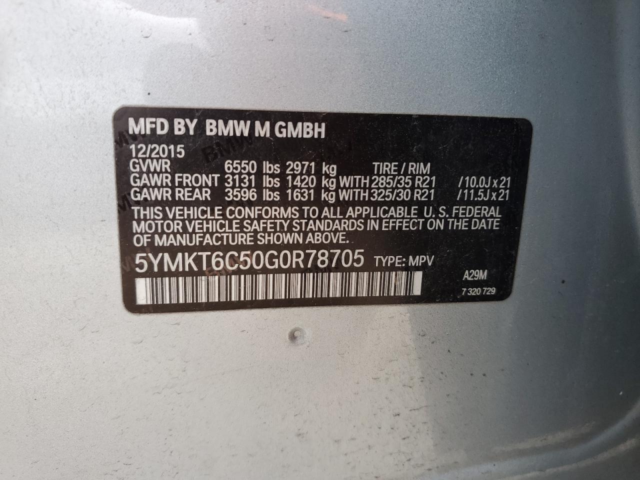 5YMKT6C50G0R78705 2016 BMW X5 M