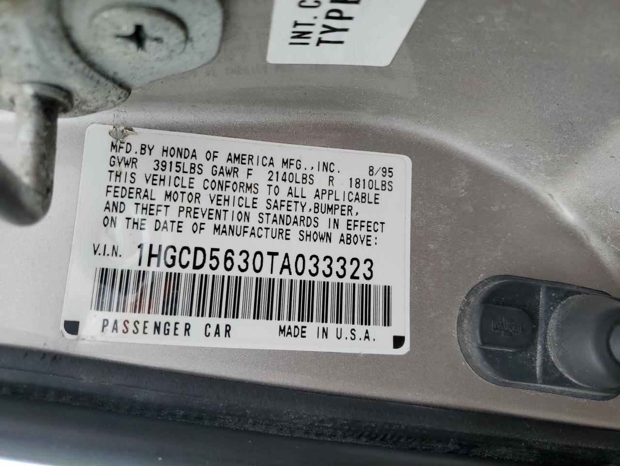 1HGCD5630TA033323 1996 Honda Accord Lx