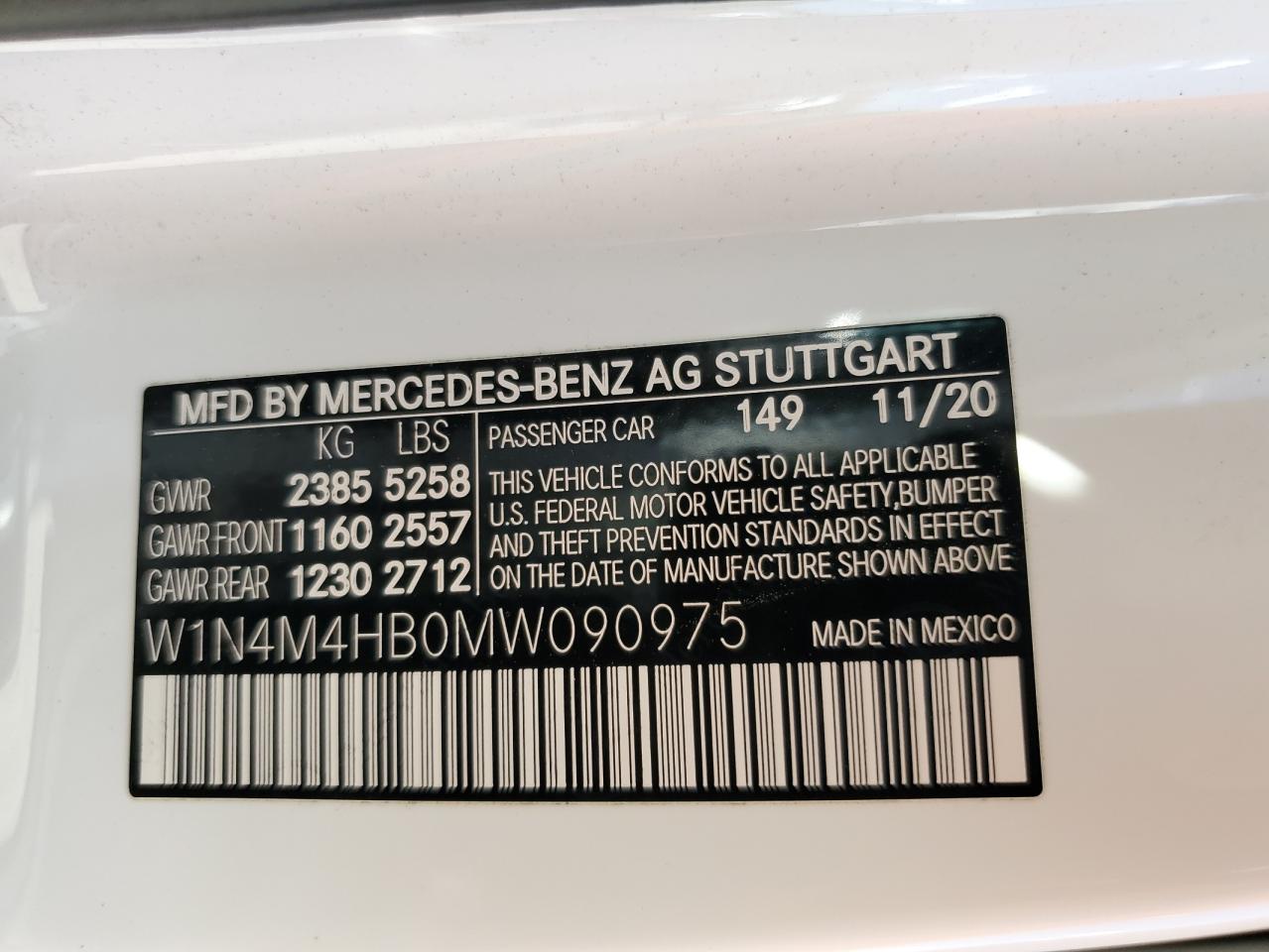 2021 Mercedes-Benz Glb 250 4Matic vin: W1N4M4HB0MW090975