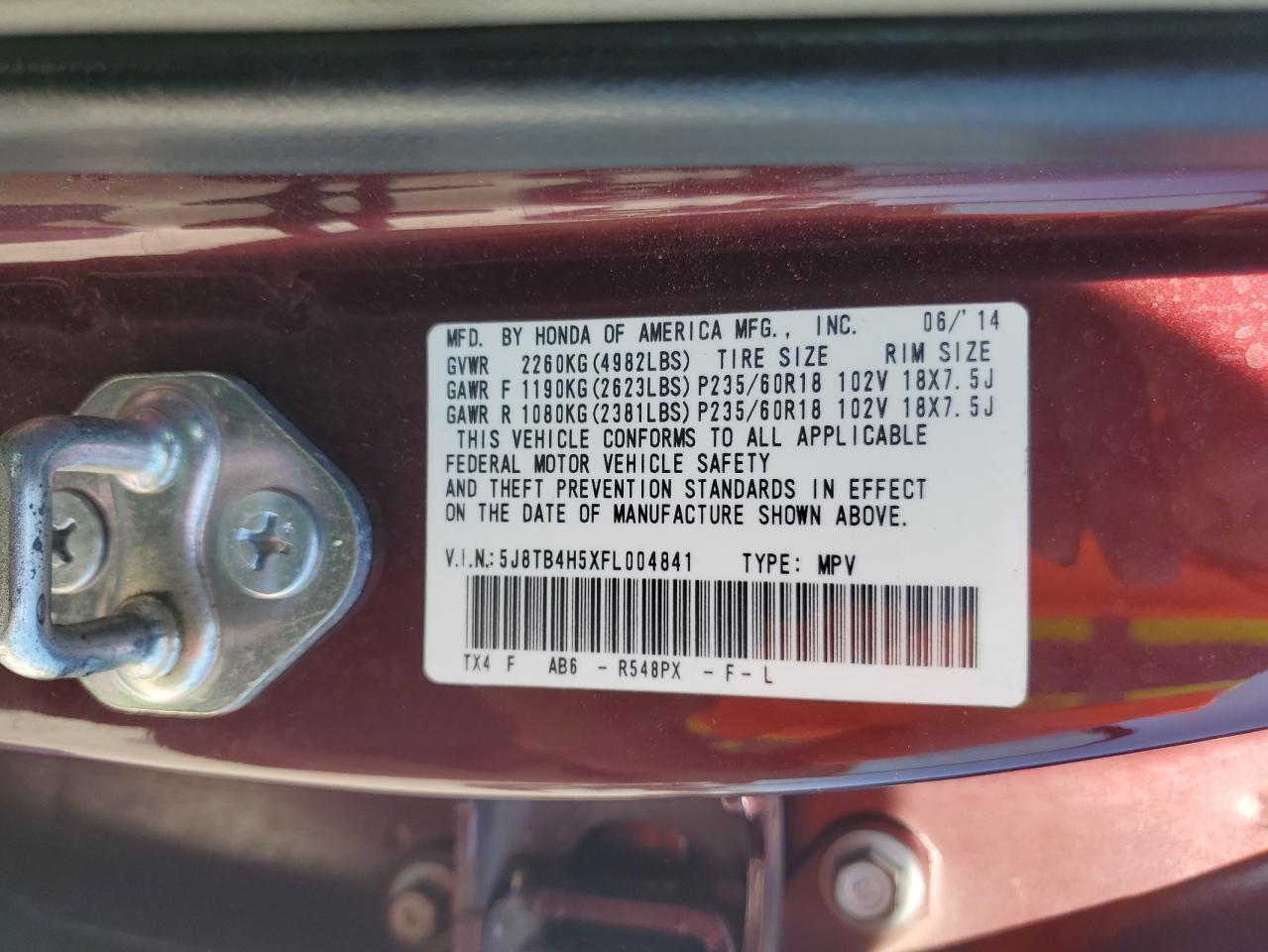 5J8TB4H5XFL004841 2015 Acura Rdx Technology