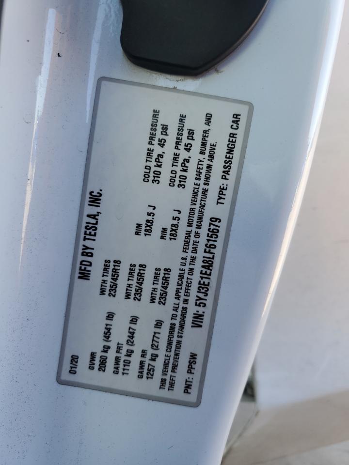 5YJ3E1EA8LF615679 2020 Tesla Model 3