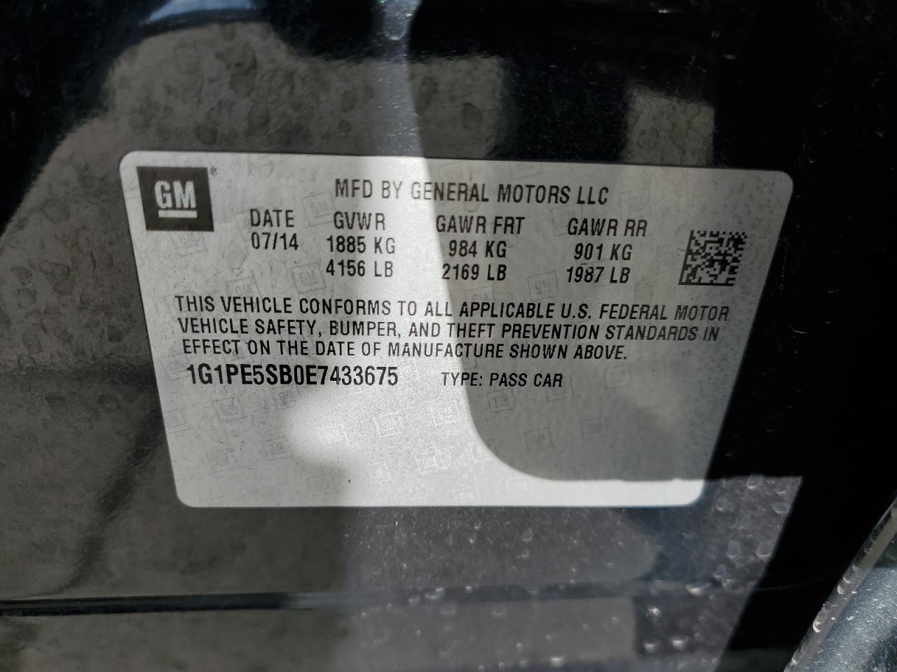 1G1PE5SB0E7433675 2014 Chevrolet Cruze Lt