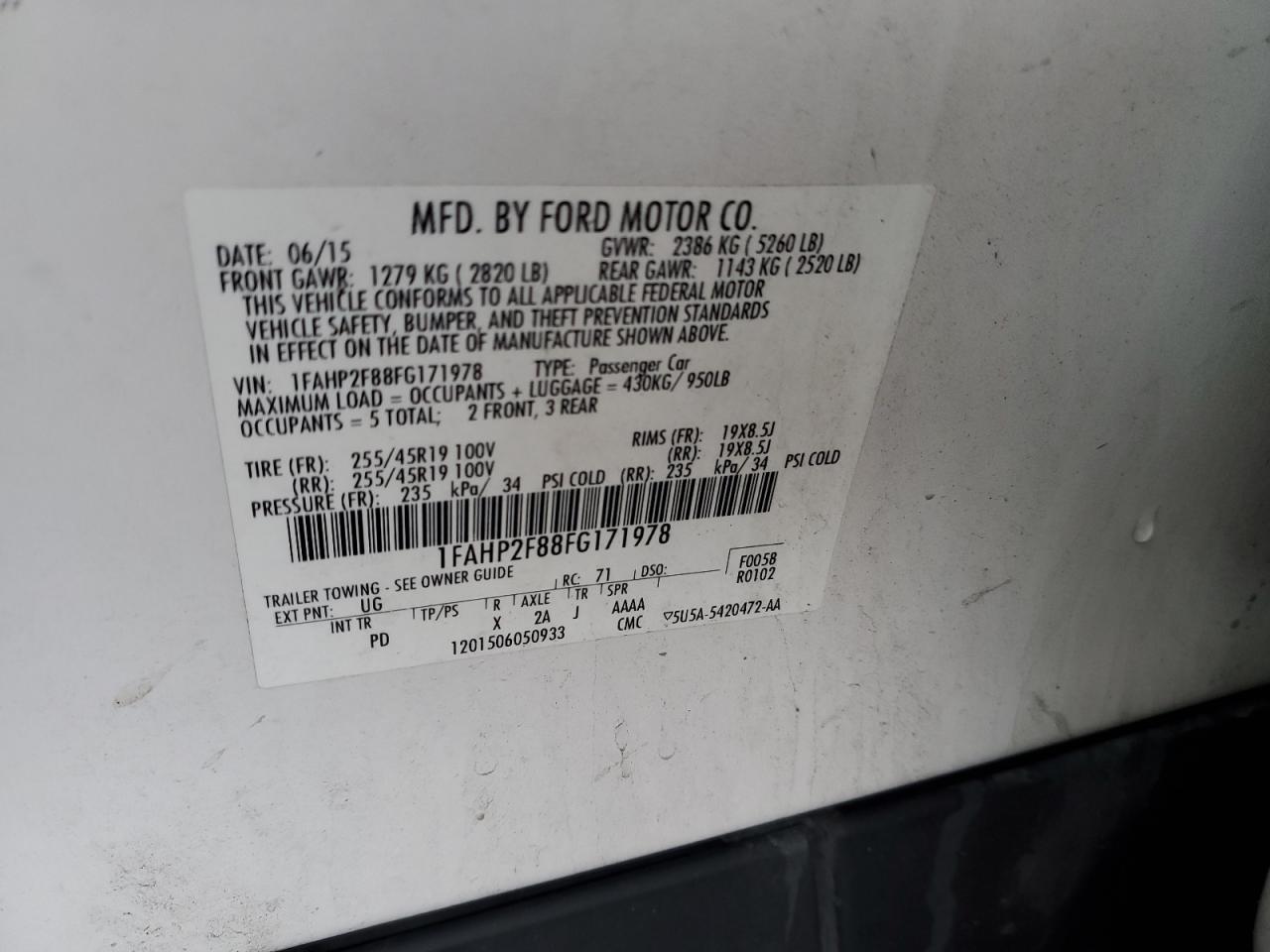 1FAHP2F88FG171978 2015 Ford Taurus Limited