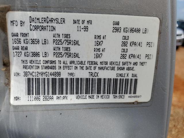 2000 Dodge Ram 1500 VIN: 3B7HC12Y0YG144898 Lot: 52282414