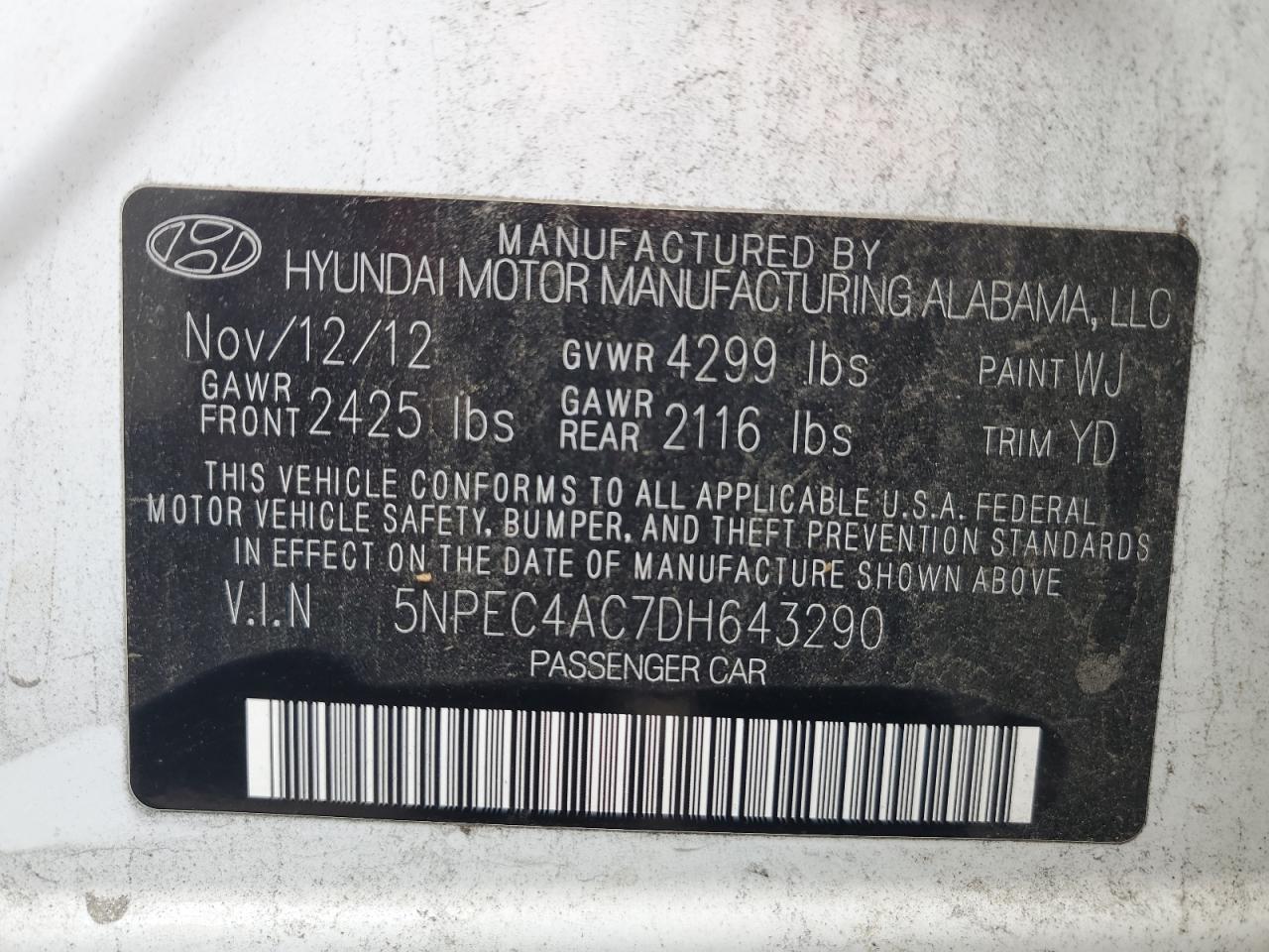 5NPEC4AC7DH643290 2013 Hyundai Sonata Se