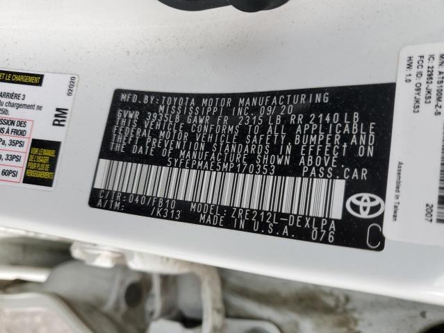 2021 TOYOTA COROLLA LE - 5YFEPMAE5MP170353