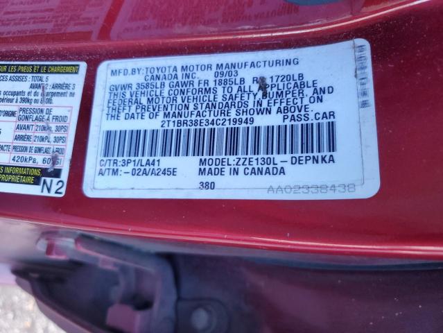 2004 Toyota Corolla Ce VIN: 2T1BR38E34C219949 Lot: 49096624