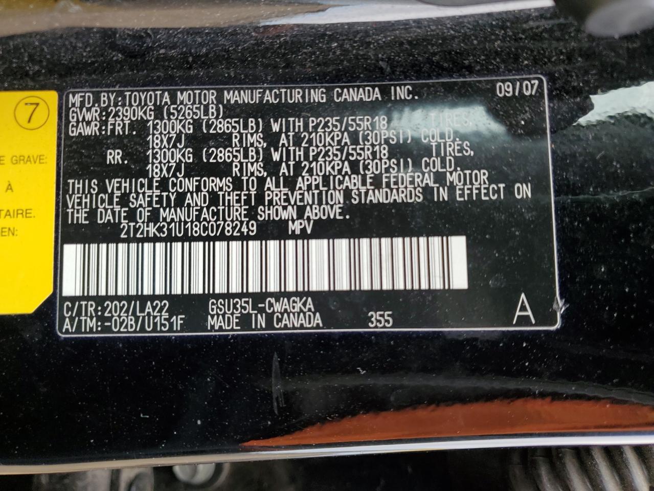 2T2HK31U18C078249 2008 Lexus Rx 350