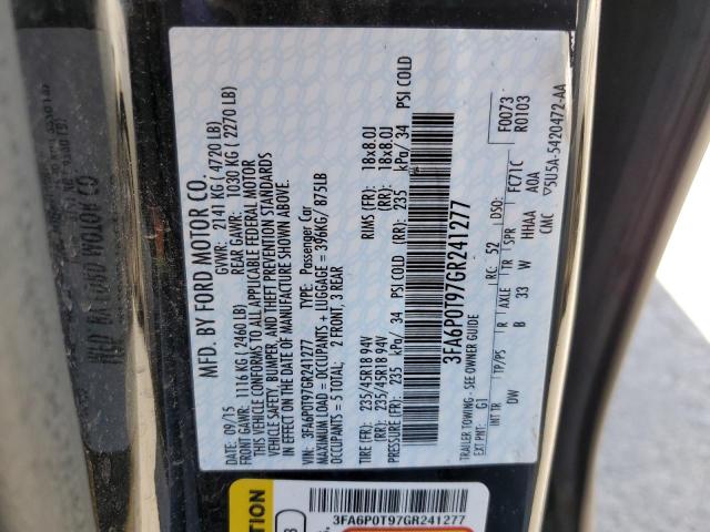 2016 Ford Fusion Se VIN: 3FA6P0T97GR241277 Lot: 51784264