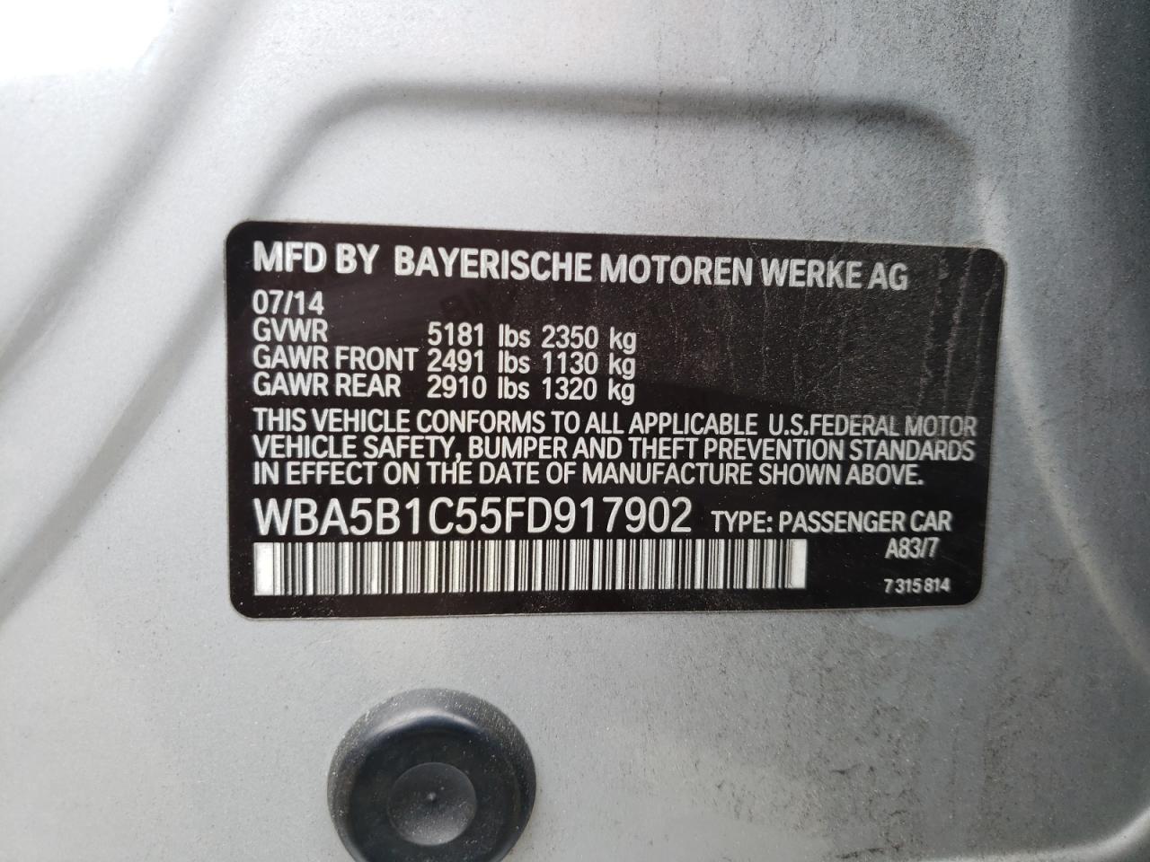 WBA5B1C55FD917902 2015 BMW 535 I