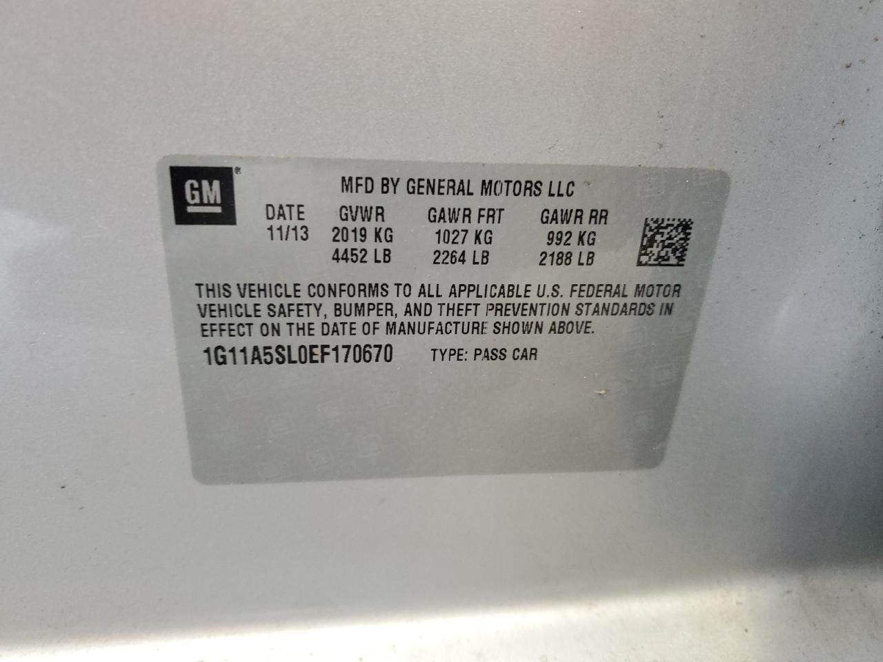 1G11A5SL0EF170670 2014 Chevrolet Malibu Ls