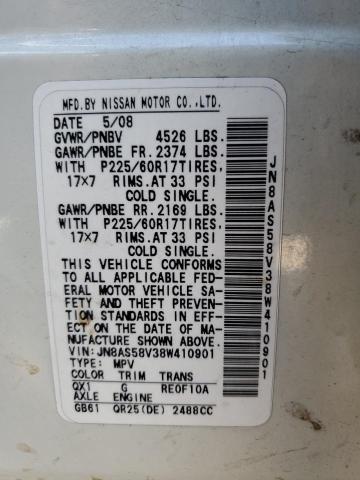 2008 Nissan Rogue S VIN: JN8AS58V38W410901 Lot: 55089004