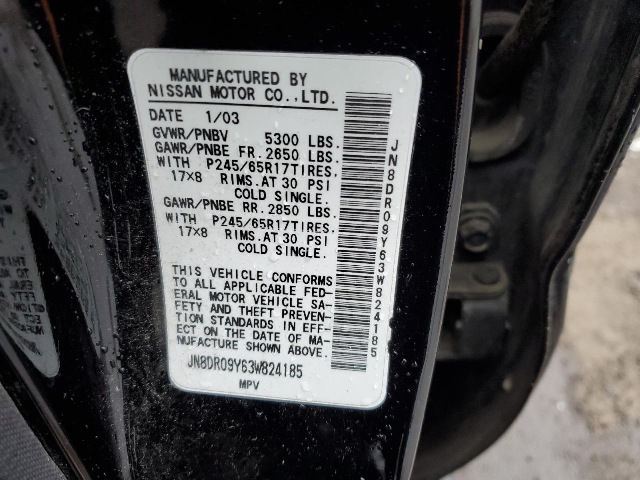 JN8DR09Y63W824185 2003 Nissan Pathfinder Le