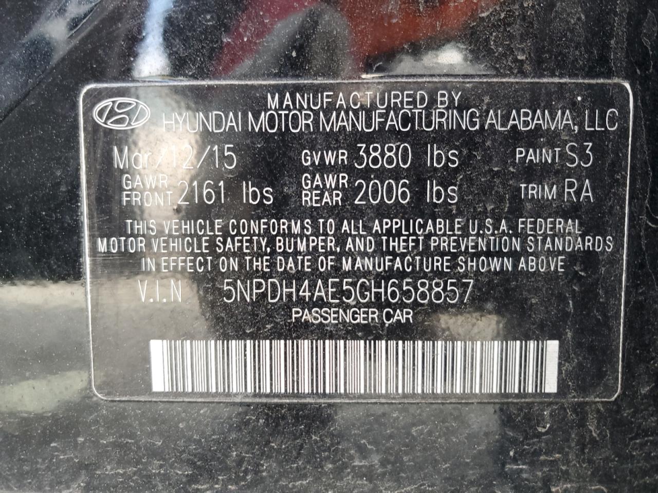 5NPDH4AE5GH658857 2016 Hyundai Elantra Se