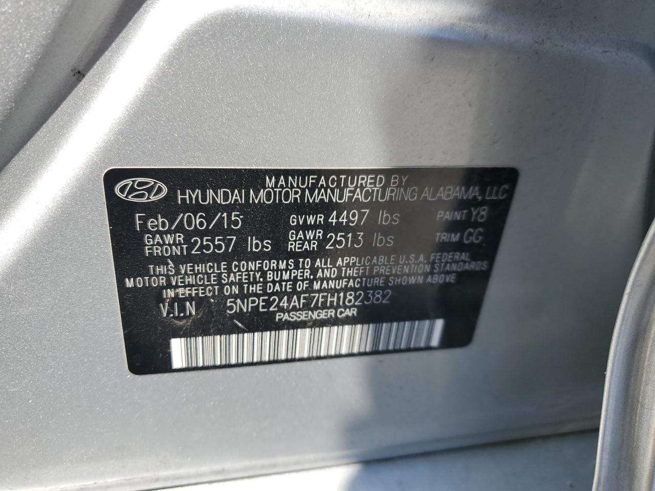 5NPE24AF7FH182382 2015 Hyundai Sonata Se